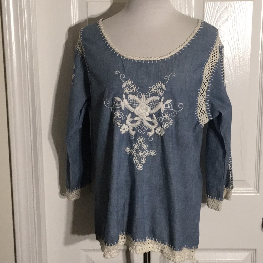 Lucky Brand Embroidered Crotchet Top